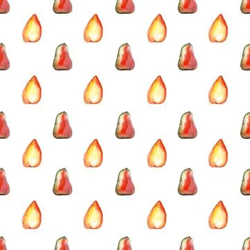 Seamless pattern of red watercolor pears, hand painted on white background Illustrazione stock