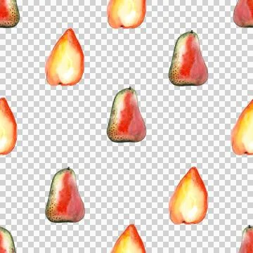 Seamless pattern of red watercolor pears, hand painted on white background Stock Illustration
