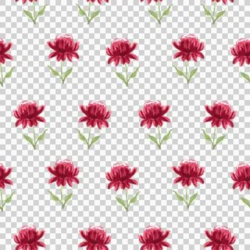 Seamless pattern of red watercolor peony flower, hand drawn on white background Stock Illustration