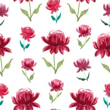 Seamless pattern of red watercolor peony flower, hand drawn on white background Stock Illustration