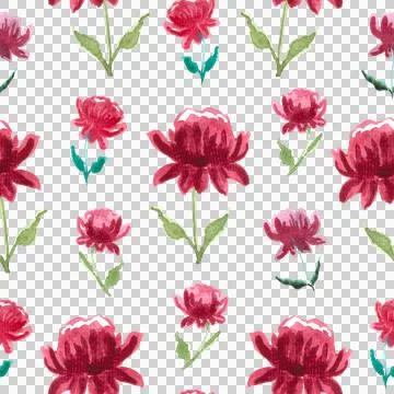 Seamless pattern of red watercolor peony flower, hand drawn on white background Stock Illustration