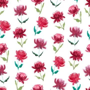 Seamless pattern of red watercolor peony flower, hand drawn on white background Stock Illustration