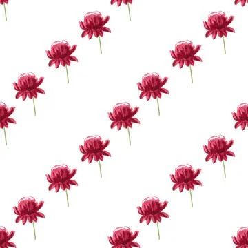 Seamless pattern of red watercolor peony flower, hand drawn on white background Stock Illustration