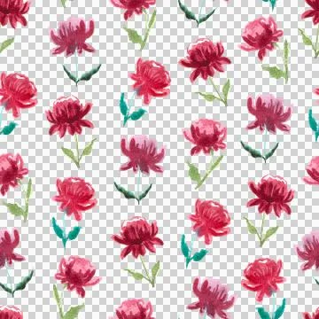 Seamless pattern of red watercolor peony flower, hand drawn on white background Stock Illustration