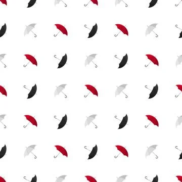 Seamless pattern with red, white and black umbrella icon on white background. Stock Illustration