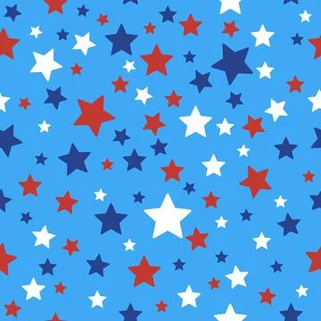 Seamless pattern with red, white and blue stars on a blue background. Ideal.. Stock Illustration