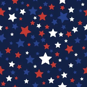 Seamless pattern with red, white and blue stars on a dark background. Ideal.. Stock Illustration