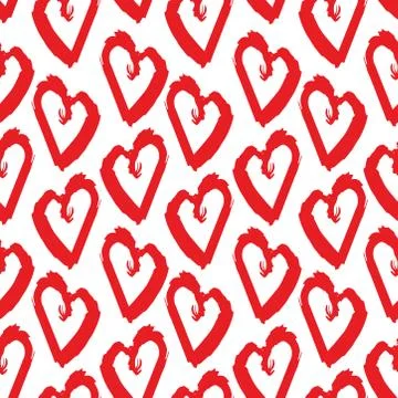 Seamless pattern red white heart brush strokes lines design, abstract simple  Stock Illustration