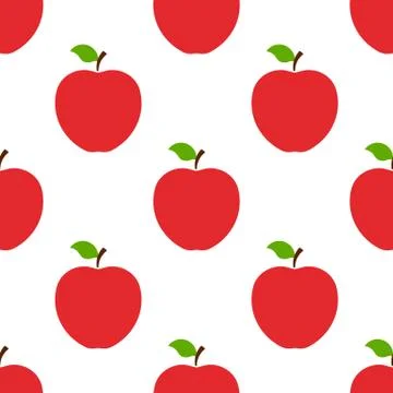 Seamless pattern with red whole apples on white background. Organic fruit. Fl 스톡 일러스트