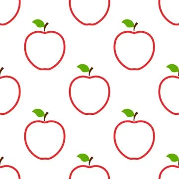 Seamless pattern with red whole apples on white background. Organic fruit. Fl Stock Illustration