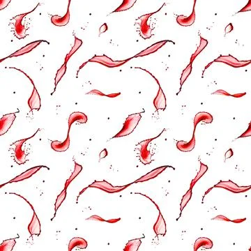 Seamless pattern of red wine splashes on white background Stock Photos