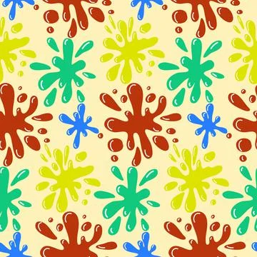 Seamless pattern red yellow blue green stains of spreading paint, splashes of イラスト素材