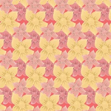 Seamless pattern red yellow color, huge flower vector illustration for textil Stock Illustration