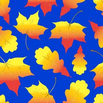 Seamless pattern with red yellow maple and oak leaves Stock Illustration