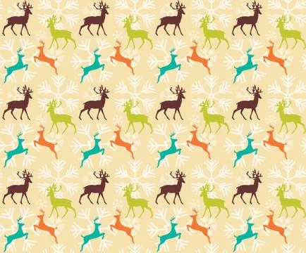 Seamless pattern with reindeers and christmas snowflakes Stock Illustration