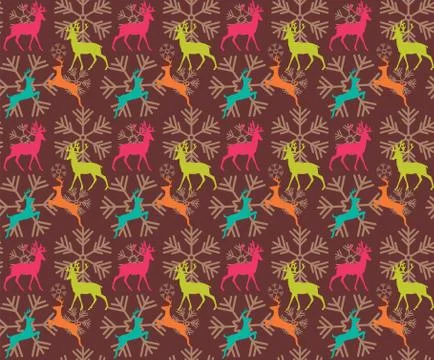 Seamless pattern with reindeers and christmas snowflakes Stock Illustration