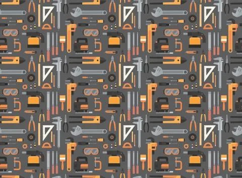 Seamless Pattern Of Repair And Construction Working Tools, Equipment Collection Illustrazione stock