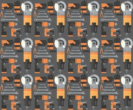 Seamless Pattern Of Repair And Construction Working Tools, Equipment Collection Illustrazione stock
