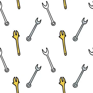 Seamless pattern with repair tools, adjustable wrench, spanner wrench. Vector イラスト素材