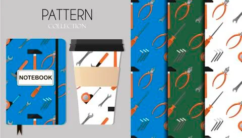 Seamless pattern with repair tools, hammer, tape measure, wrench, screwdriver Stock Illustration