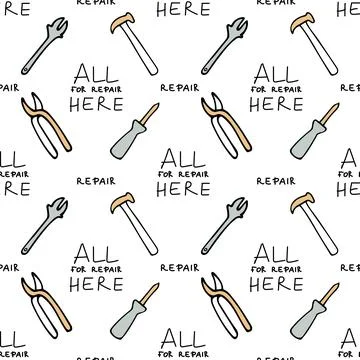 Seamless pattern with repair tools, pliers, adjustable wrench, hammer Illustrazione stock