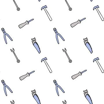 Seamless pattern with repair tools, screwdriver, pliers, saw, hammer, adjustable イラスト素材