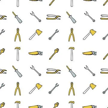 Seamless pattern with repair tools, screwdriver, hatchet, ax, pliers, saw Illustrazione stock