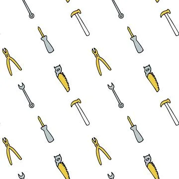 Seamless pattern with repair tools, screwdriver, pliers, saw, hammer, adjustable Illustrazione stock