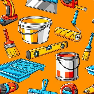 Seamless pattern with repair working tools. Equipment for construction industry. Stock Illustration