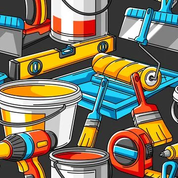 Seamless pattern with repair working tools. Equipment for construction industry. Stock Illustration