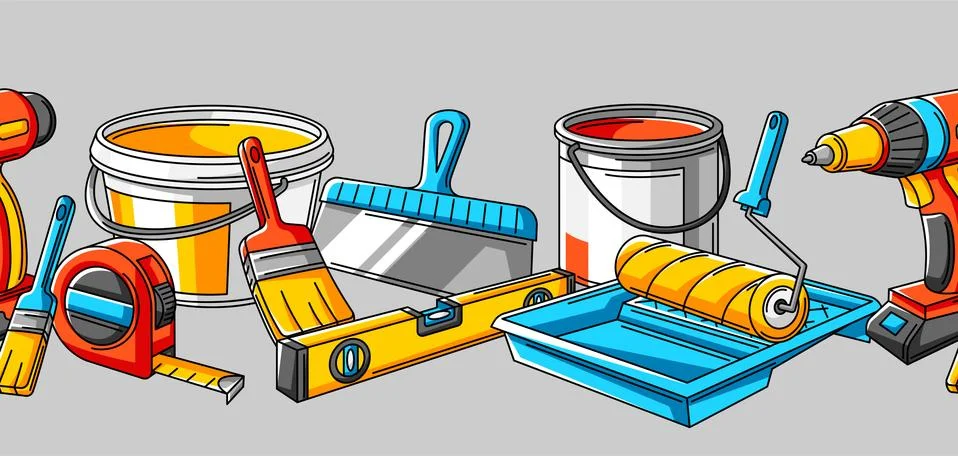 Seamless pattern with repair working tools. Equipment for construction industry. Stock Illustration