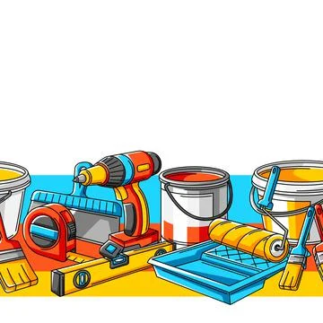 Seamless pattern with repair working tools. Equipment for construction industry. イラスト素材