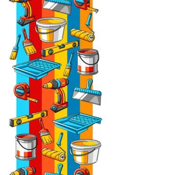Seamless pattern with repair working tools. Equipment for construction industry. Illustrazione stock