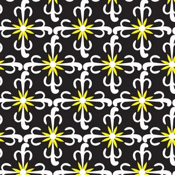 Seamless pattern repeat with floral and geometric elements black and white .. Stock Illustration
