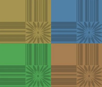 Seamless Pattern Repeat In Four Colors With Stripes And Floral Corners Stock Illustration