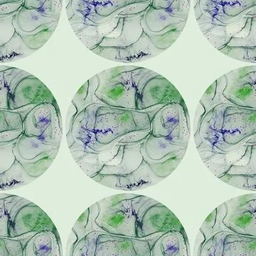 Seamless Pattern Repeat Green Ink Circles On Pastel Green Stock Illustration