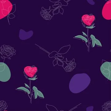 Seamless, pattern, repeat, rose, line art, vector, flower, seamless pattern, ill Stock Illustration
