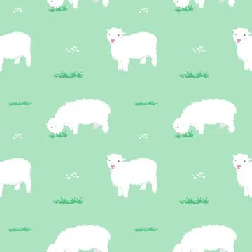 Seamless Pattern Repeatable Texture Summer Spring Cute Lamb Sheep Nature 스톡 일러스트