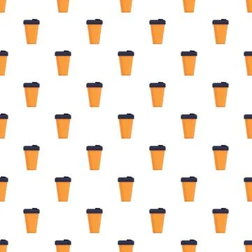 Seamless pattern with repeated orange takeaway coffee cups Stock Illustration
