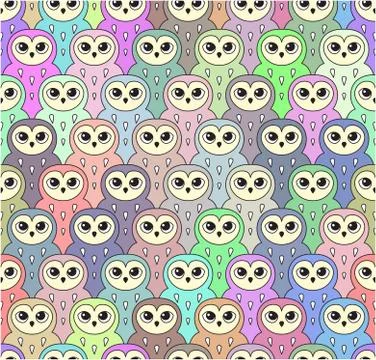 Seamless pattern with Repeated owls. Colorful texture for fabric or design with Stock Illustration