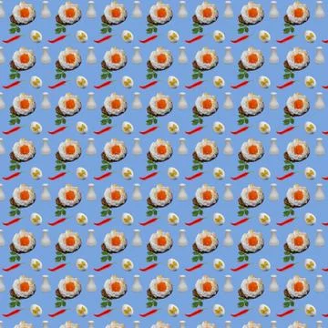 Seamless pattern with repeating breakfast objects orsini egg and whole eggs Stock Illustration