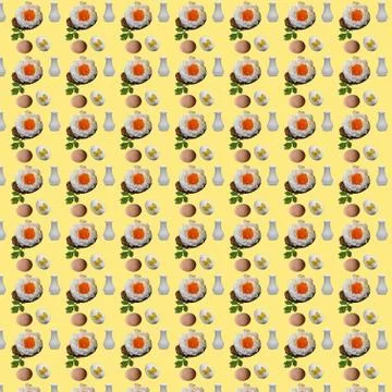 Seamless pattern with repeating breakfast objects orsini egg and whole eggs Illustrazione stock