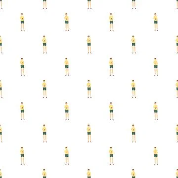 Seamless pattern with repeating cartoon man holding cell phone 스톡 일러스트