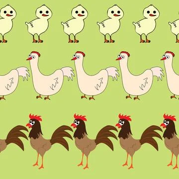 Seamless pattern with repeating chick hen and rooster Stock Illustration
