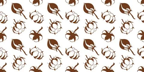 Seamless pattern with a repeating design of cotton boll and plant element in Stock Illustration