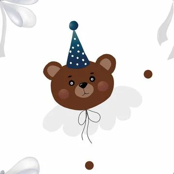 Seamless pattern with repeating encounters of a bear in a festive hat with a Stock Illustration