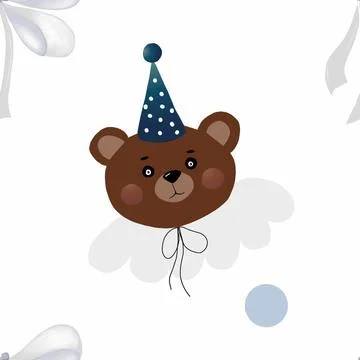Seamless pattern with repeating encounters of a bear in a festive hat with a Stock Illustration
