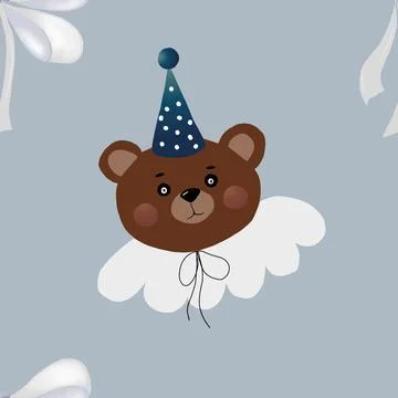 Seamless pattern with repeating encounters of a bear in a festive hat with a Illustrazione stock