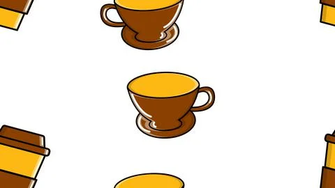 A seamless pattern of repeating glasses and ceramics cups with a quick hot in Stock Illustration