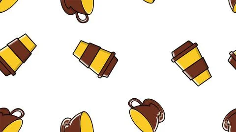 A seamless pattern of repeating glasses and ceramics cups with a quick hot in Stock Illustration